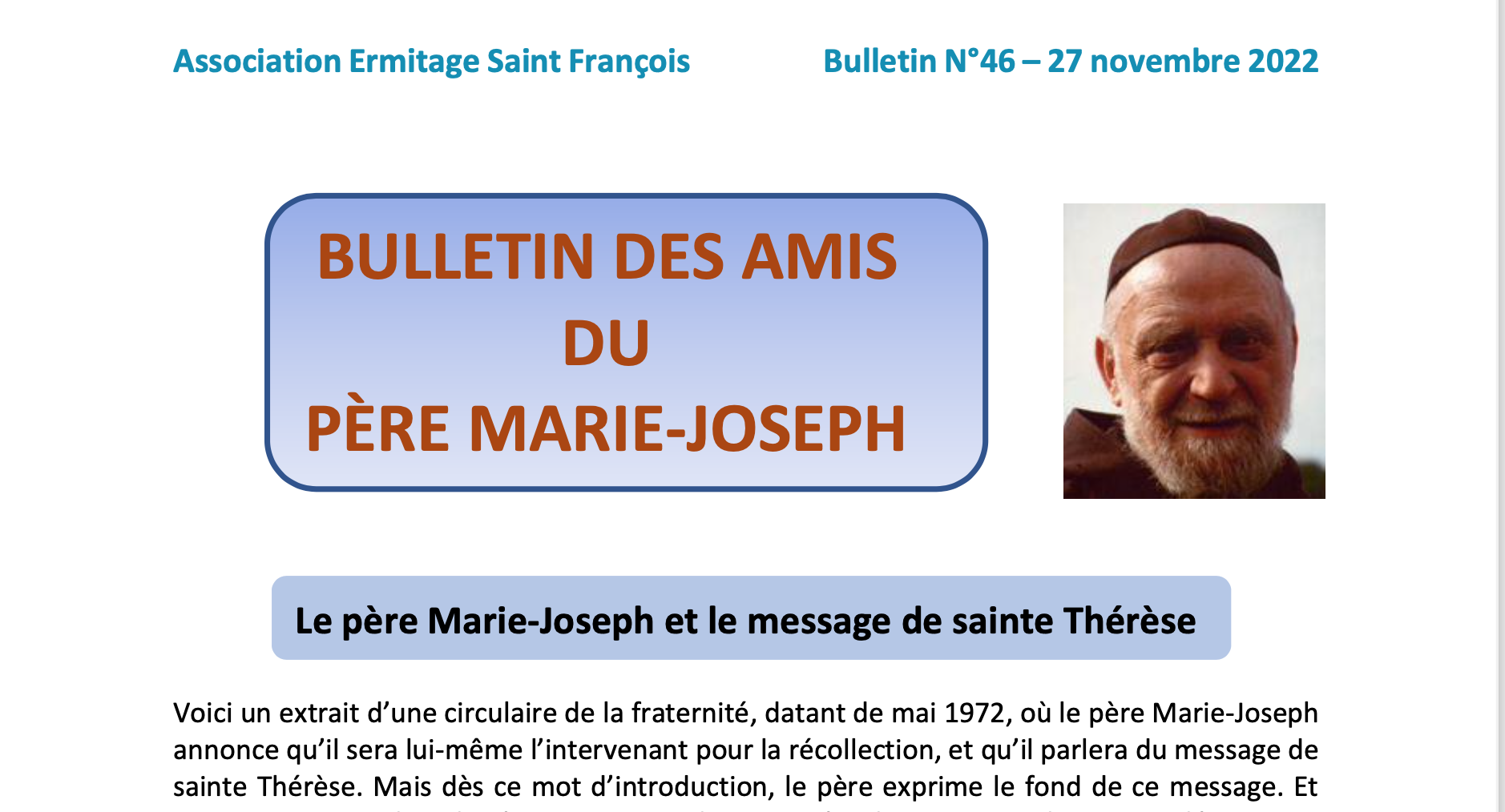 Bulletin N°46 Le père MarieJoseph et le message de sainte Thérèse
